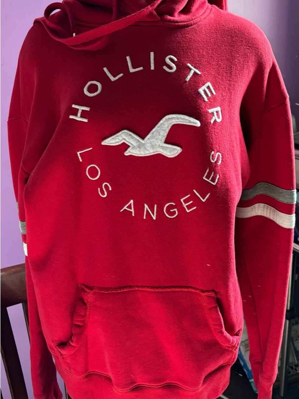 Hollister Red Pullover Hoodie with White Logo